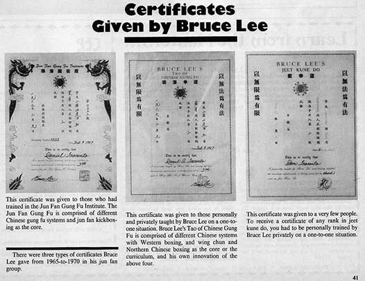 Jun Fan Jeet Kune Do certificates