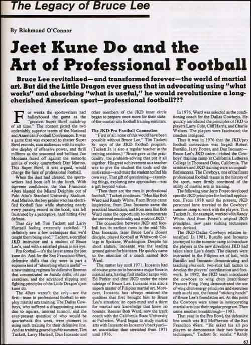 JKD and Professional Football Article 1